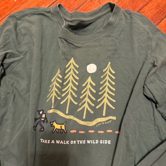 Life Is Good dog print nature shirt Green Long Sleeve Tee size m - Picture 6 of 6